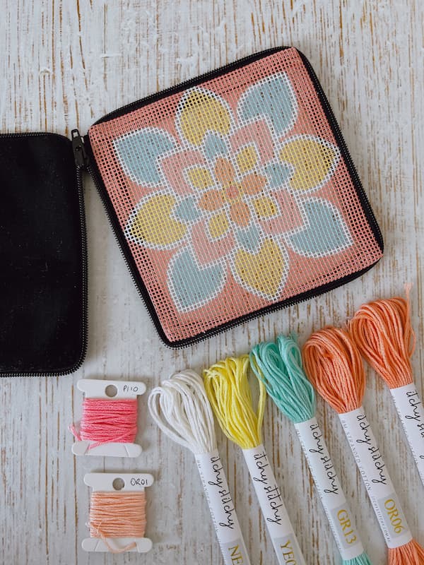 modern needlepoint kit with stranded cotton floral design