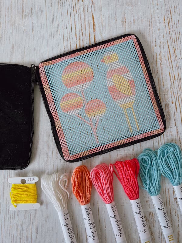 modern needlepoint kit with stranded cotton fun bird design